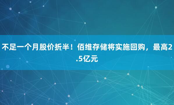 不足一个月股价折半！佰维存储将实施回购，最高2.5亿元