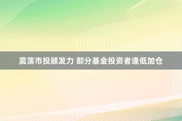 震荡市投顾发力 部分基金投资者逢低加仓
