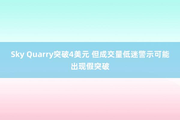 Sky Quarry突破4美元 但成交量低迷警示可能出现假突破