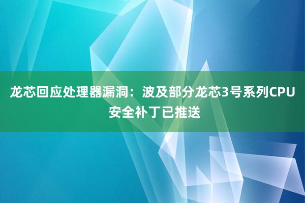 龙芯回应处理器漏洞：波及部分龙芯3号系列CPU 安全补丁已推送