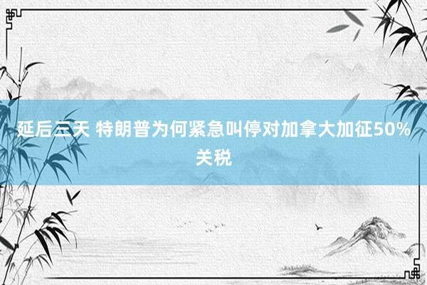 延后三天 特朗普为何紧急叫停对加拿大加征50%关税
