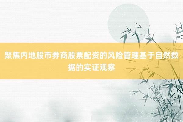 聚焦内地股市券商股票配资的风险管理基于自然数据的实证观察