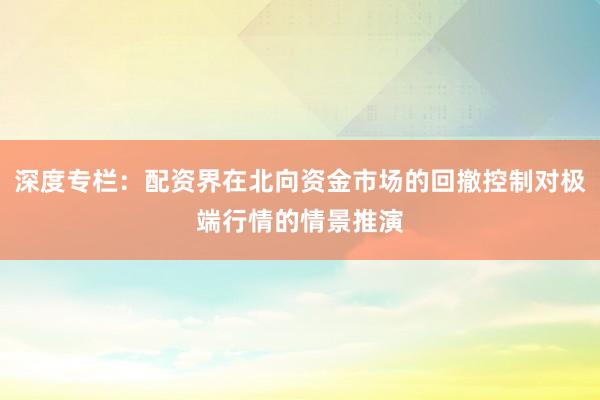 深度专栏：配资界在北向资金市场的回撤控制对极端行情的情景推演