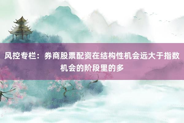 风控专栏：券商股票配资在结构性机会远大于指数机会的阶段里的多