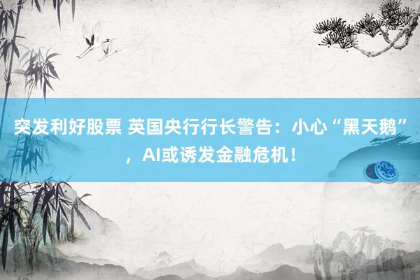 突发利好股票 英国央行行长警告：小心“黑天鹅”，AI或诱发金融危机！