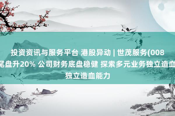投资资讯与服务平台 港股异动 | 世茂服务(00873)尾盘升20% 公司财务底盘稳健 探索多元业务独立造血能力