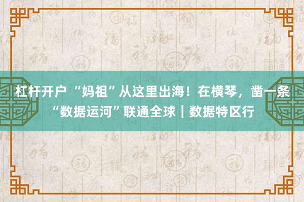 杠杆开户 “妈祖”从这里出海！在横琴，凿一条“数据运河”联通全球｜数据特区行