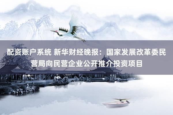配资账户系统 新华财经晚报：国家发展改革委民营局向民营企业公开推介投资项目