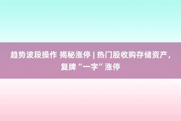 趋势波段操作 揭秘涨停 | 热门股收购存储资产，复牌“一字”涨停